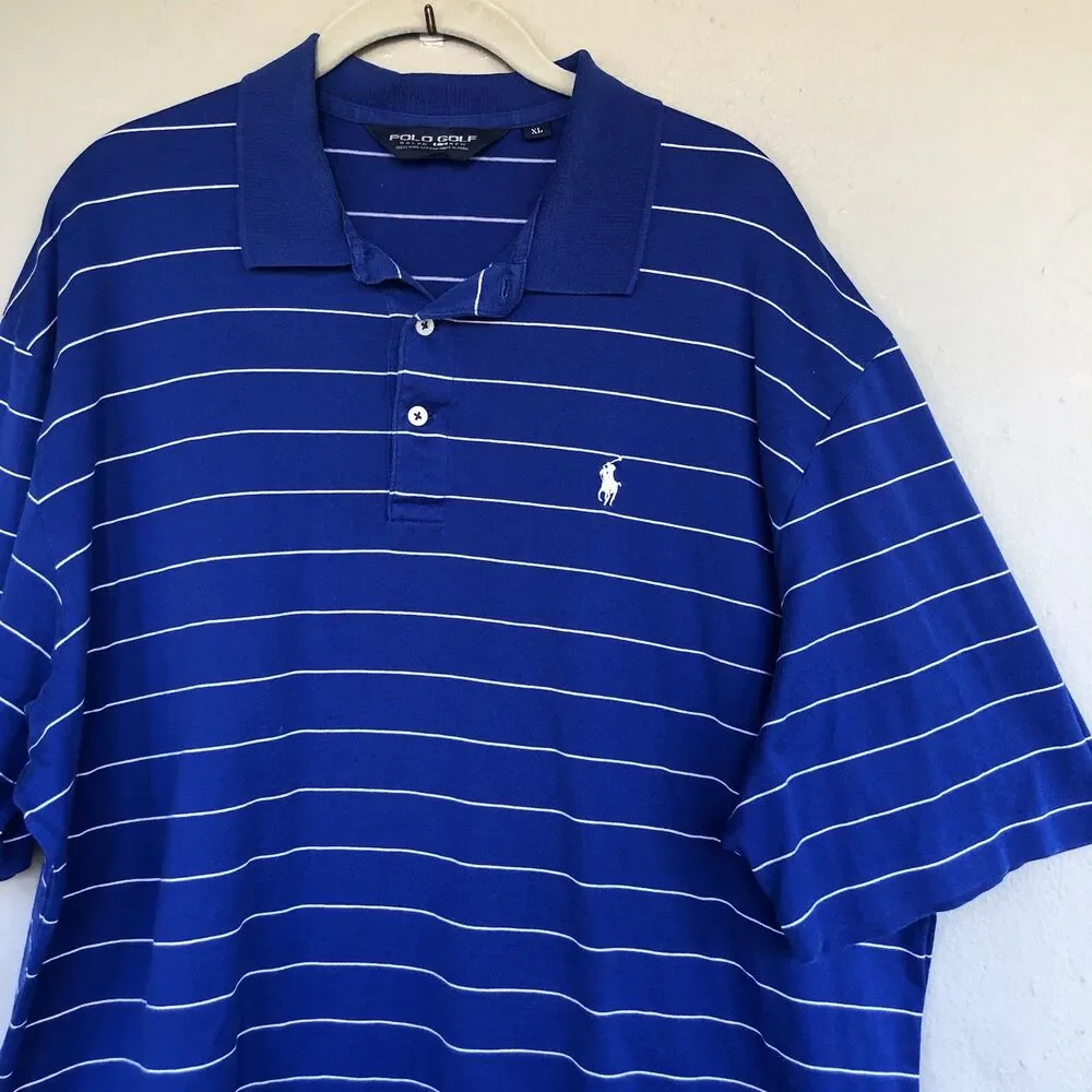 Polo Golf Ralph Lauren Shirt Men XL Blue White Striped Pima Cotton Golf Preppy
